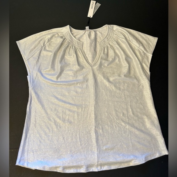 Chico's Linen Span Metallic Foil knit blouse top in Alabaster NWT Sz-3 (XL)  L17 - Picture 7 of 12